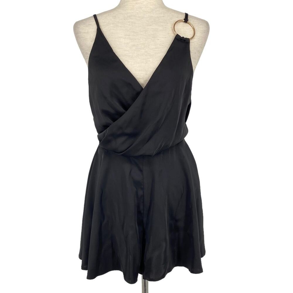 ASOS Black Satin Cowl Back Ring Detail Romper Size 6 Sexy Chic
